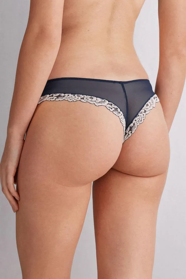 Intimissimi Brazilian Cut Women Pretty Flowers Brazilian Blue 347i 8211 Deep Bluevanilla