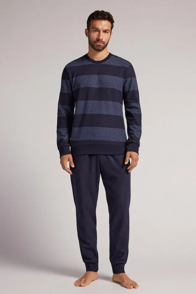 Intimissimi Long Pajamas Men Blue Stripes Tricot Full Length Pajamas Blue 750j 8211 Riga Blu Notte Denim Intimissimi Long Pajamas Men Blue Stripes Tricot Full Length Pajamas Blue 750j 8211 Riga Blu Notte Denim