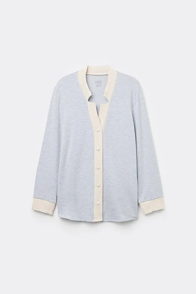 Intimissimi Long Pajamas Women Cold Winter Night Button Up Top In Modal With Wool Ivory 776j 8211 Azzurro Melangeseta