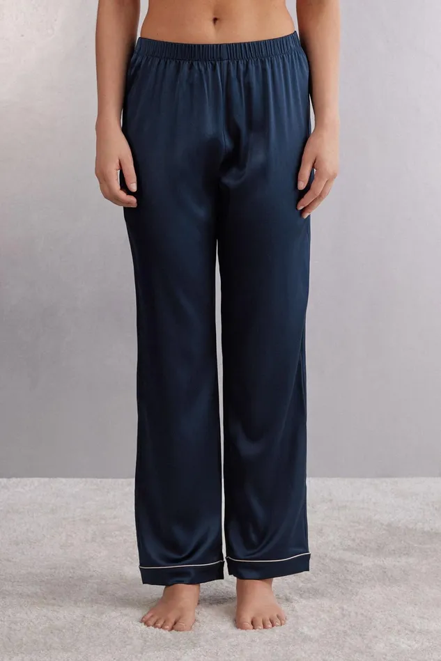 Intimissimi Long Pajamas Women Full Length Silk Pants Blue 1467 8211 Intense Blue Intimissimi Long Pajamas Women Full Length Silk Pants Blue 1467 8211 Intense Blue