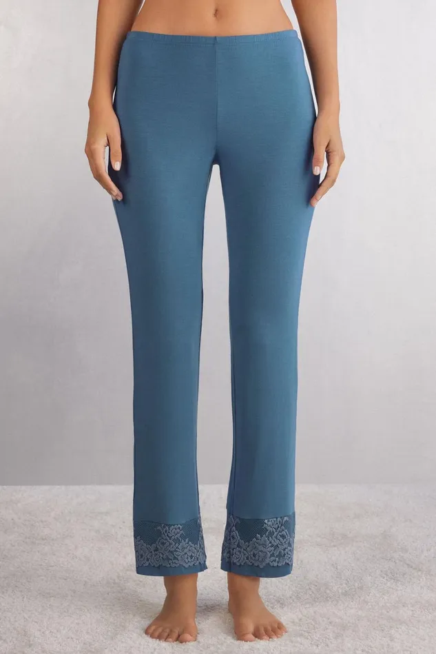 Intimissimi Long Pajamas Women Pretty Flowers Ruffled Full Length Modal Pants Blue 658j 8211 Lapis Blue Intimissimi Long Pajamas Women Pretty Flowers Ruffled Full Length Modal Pants Blue 658j 8211 Lapis Blue