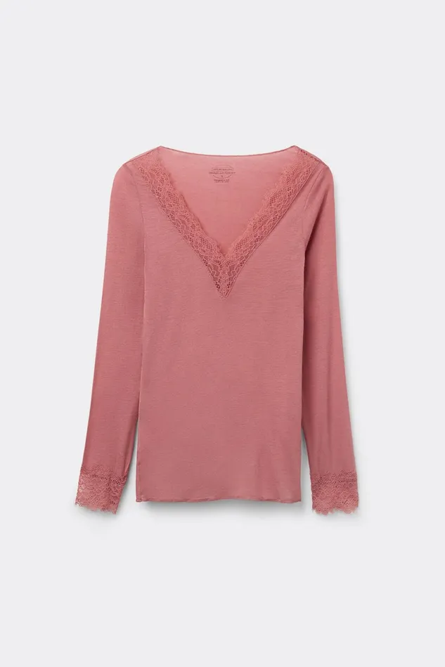 Intimissimi Long Sleeve Tops Women Modal Cashmere Ultralight Long Lace Shirt Pink 849j 8211 Garden Rose