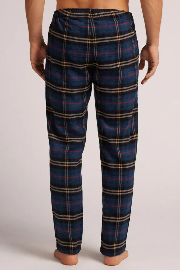 Intimissimi Pants Men Petrol Blue Check Print Brushed Cotton Cloth Pants Green 738j 8211 Check Petrolio