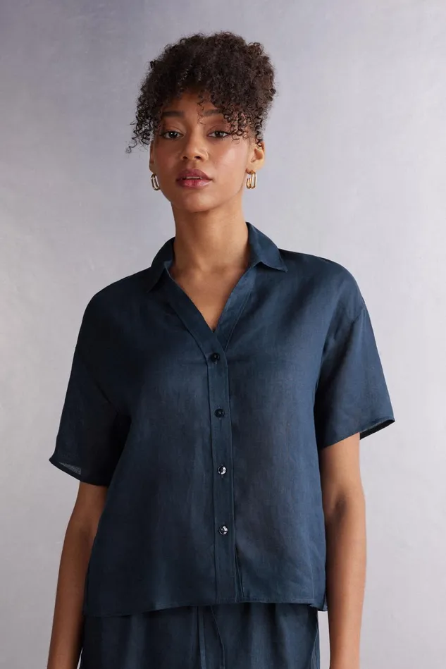 Intimissimi Shirts Women Short Sleeve Linen Cloth Shirt Blue 243j 8211 Sailor Blue Intimissimi Shirts Women Short Sleeve Linen Cloth Shirt Blue 243j 8211 Sailor Blue