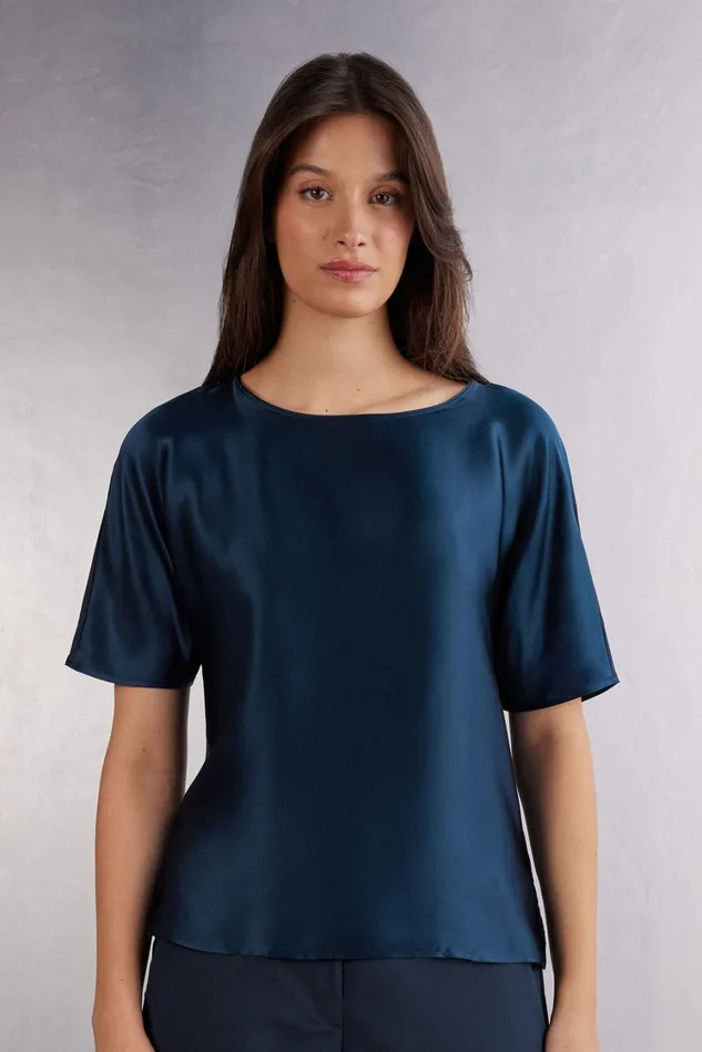 Intimissimi TShirt Women Short Sleeve Silk And Modal Top Blue 1467 8211 Intense Blue Intimissimi TShirt Women Short Sleeve Silk And Modal Top Blue 1467 8211 Intense Blue