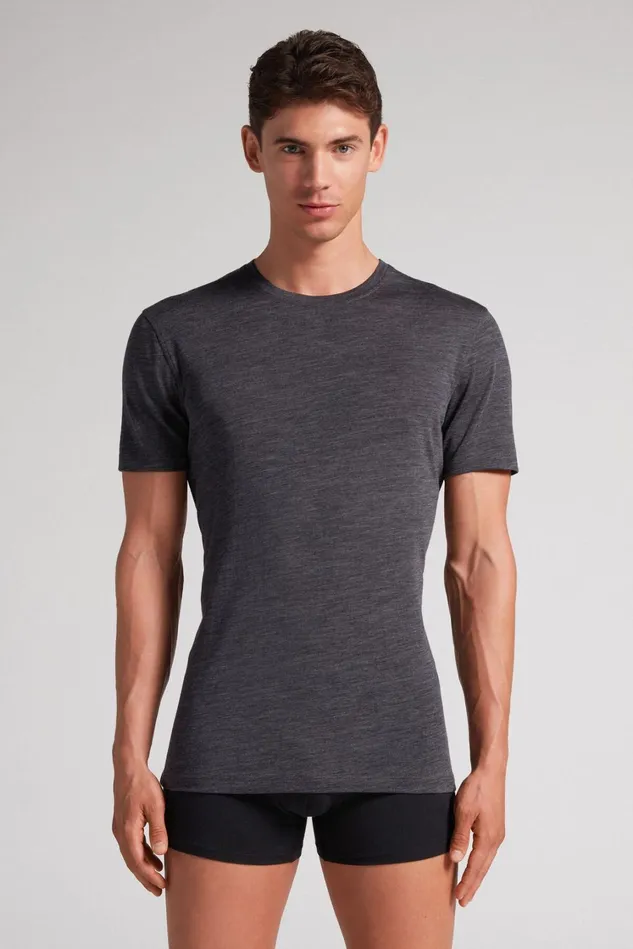 Intimissimi TShirts Polos Men Stretch Merino Wool ShortSleeve TShirt Dark Grey 7522 8211 Charcoal Grey Blend Intimissimi TShirts Polos Men Stretch Merino Wool ShortSleeve TShirt Dark Grey 7522 8211 Charcoal Grey Blend