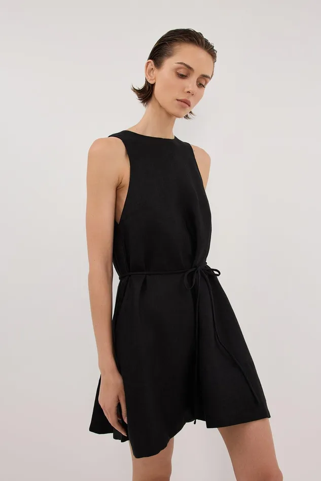 ISABELLE BLACK MINI LINEN DRESS Women DISSH Mini Dresses