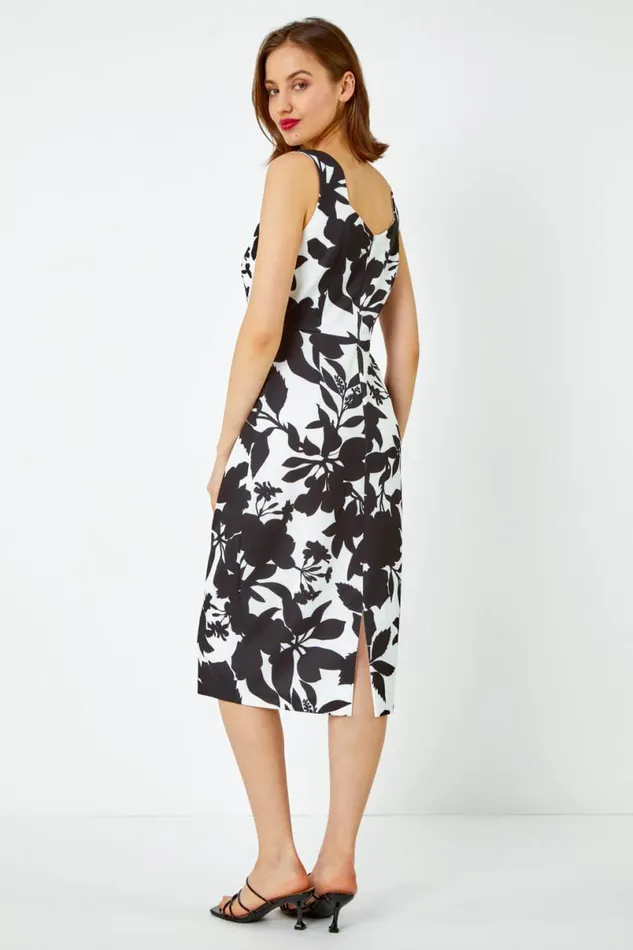 Ivory Floral Cape Detail Stretch Dress Women Roman Dresses
