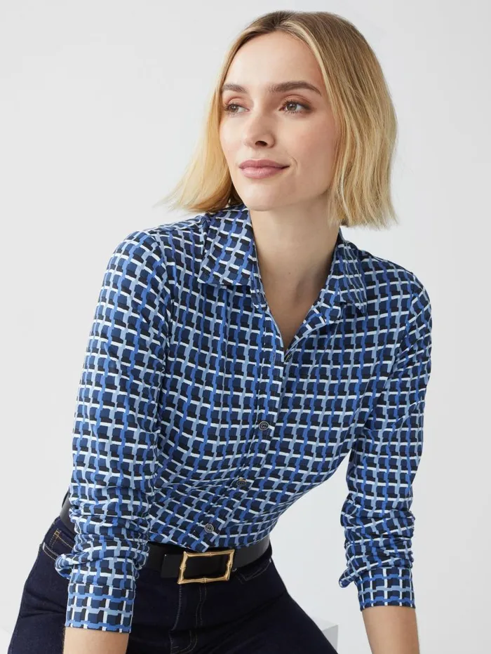 JMcLaughlin Betty Shirt In Marseilles Geo Dark Blueblack Women Shirts and Tops