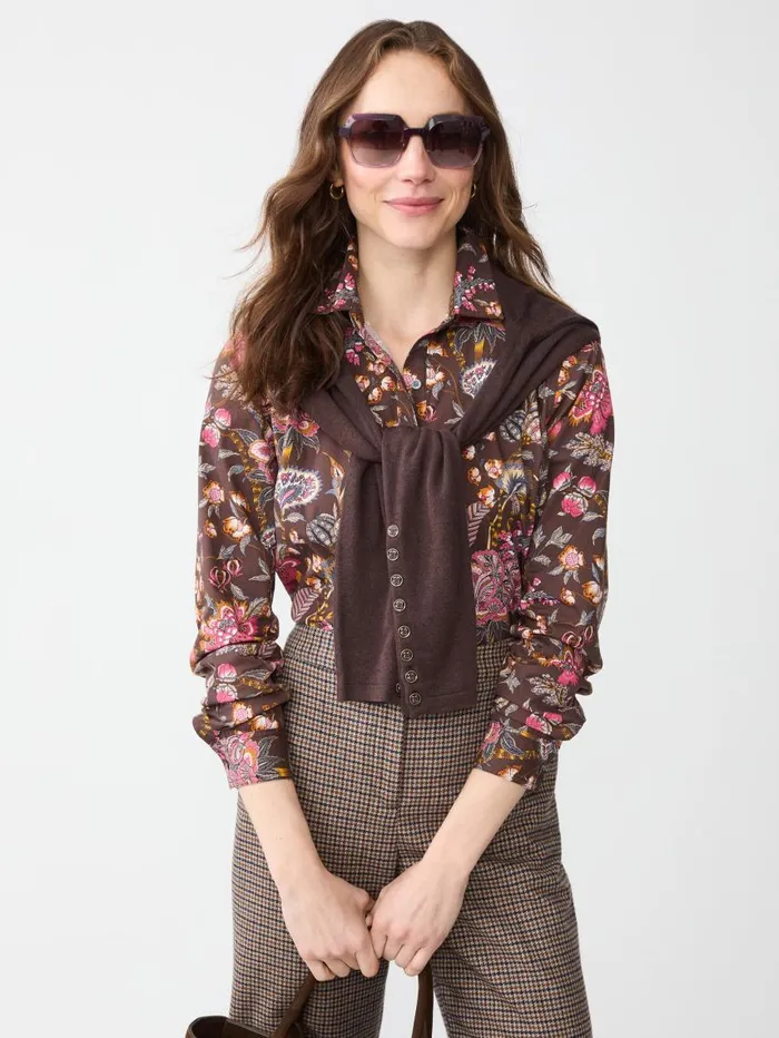 JMcLaughlin Lois Shirt In Baroque Bloom Brownmulti Women Shirts and Tops