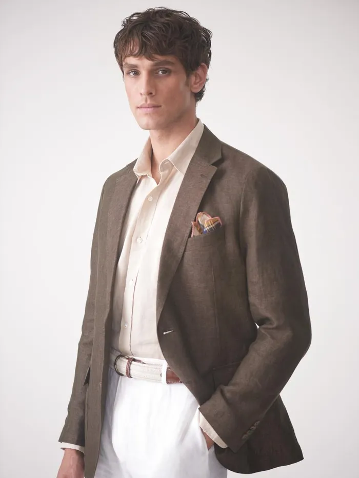 JMcLaughlin McCown Linen Sport Coat In Herringbone Brown Men Jackets and Outerwear JMcLaughlin McCown Linen Sport Coat In Herringbone Brown Men Jackets and Outerwear