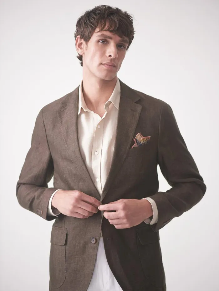 JMcLaughlin McCown Linen Sport Coat In Herringbone Brown Men Jackets and Outerwear JMcLaughlin McCown Linen Sport Coat In Herringbone Brown Men Jackets and Outerwear