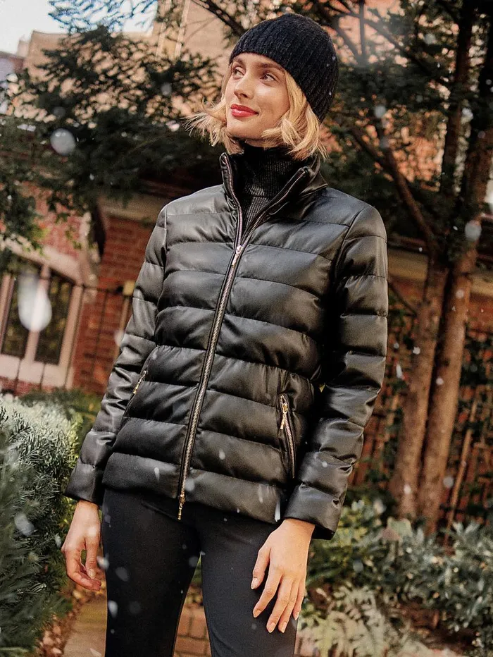 JMcLaughlin Sariah Vegan Leather Puffer Jacket Black Women Jackets and Outerwear JMcLaughlin Sariah Vegan Leather Puffer Jacket Black Women Jackets and Outerwear