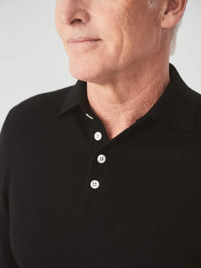 JMcLaughlin Savona Merino Wool and Silk Polo Sweater Black Men Sweaters JMcLaughlin Savona Merino Wool and Silk Polo Sweater Black Men Sweaters