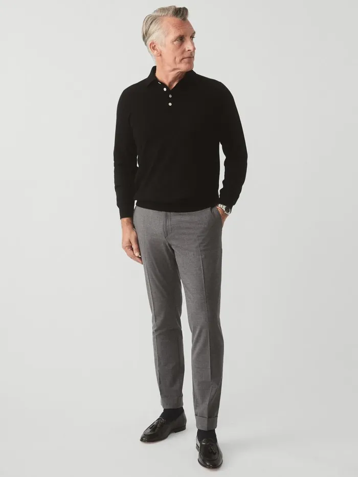 JMcLaughlin Savona Merino Wool and Silk Polo Sweater Black Men Sweaters JMcLaughlin Savona Merino Wool and Silk Polo Sweater Black Men Sweaters