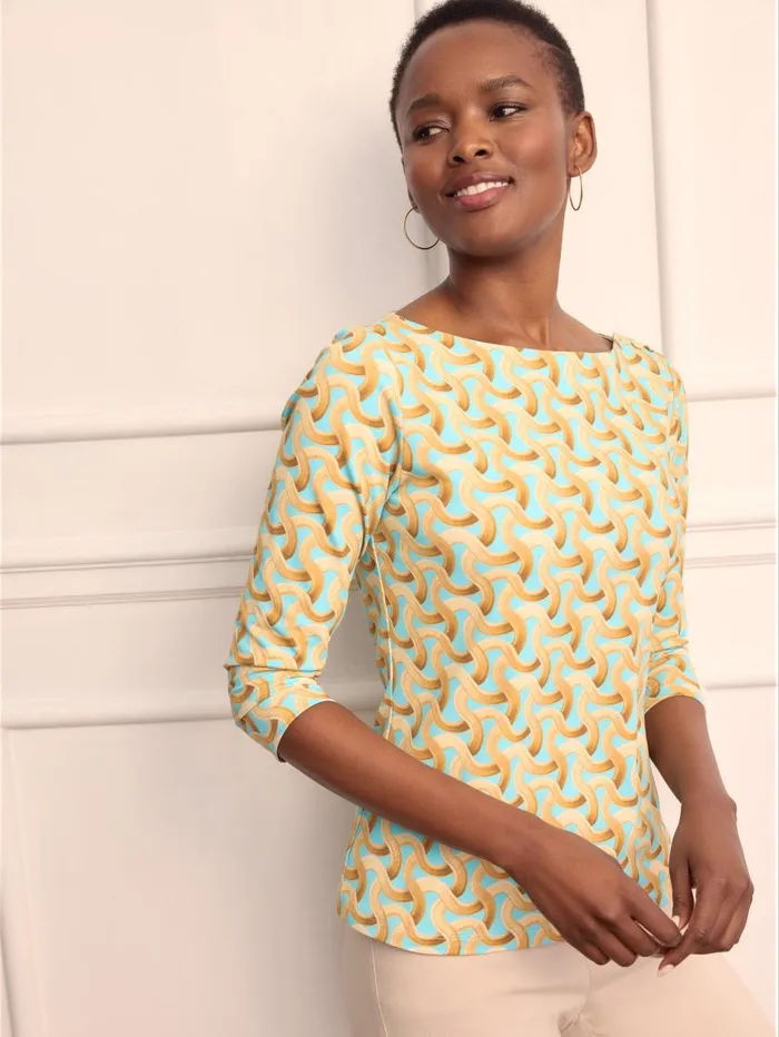 JMcLaughlin Wavesong Tee In Mini Dream Weaver Aquagold Women Shirts and Tops