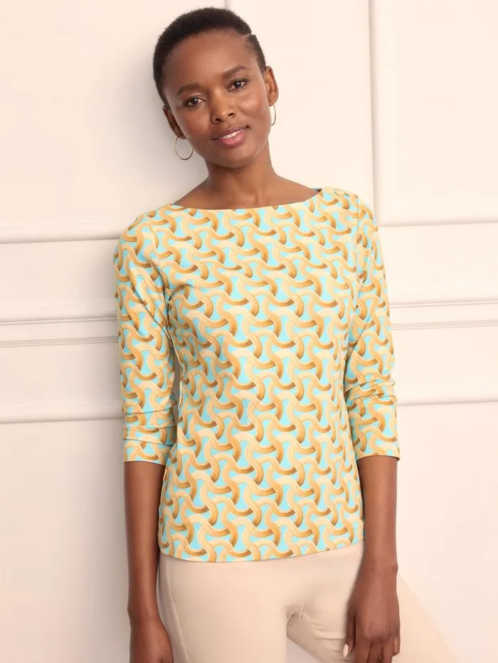 JMcLaughlin Wavesong Tee In Mini Dream Weaver Aquagold Women Shirts and Tops JMcLaughlin Wavesong Tee In Mini Dream Weaver Aquagold Women Shirts and Tops