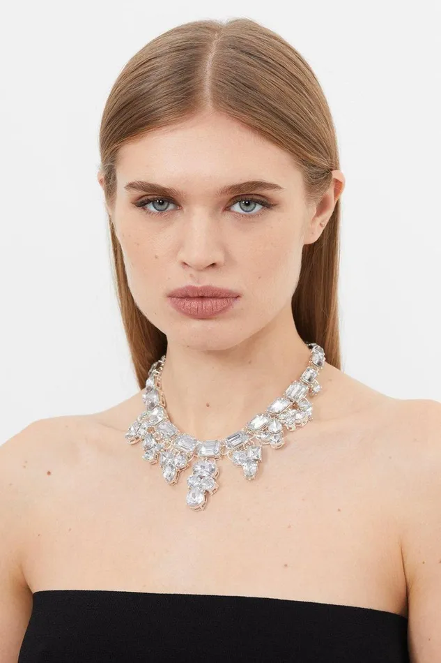 Jewellery Women Karen Millen Diamante Statement Necklace Silver