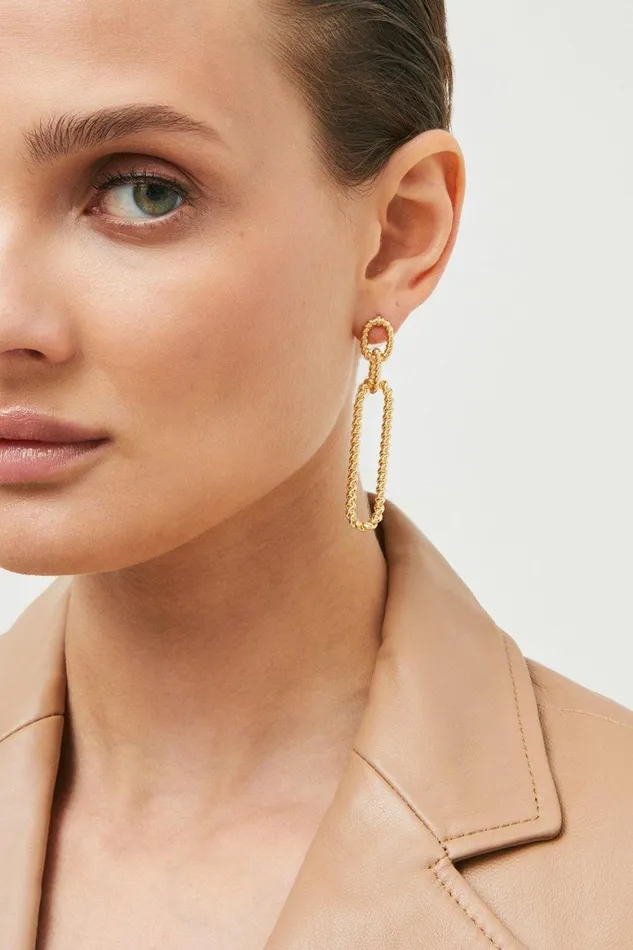 Jewellery Women Karen Millen Gold Plated Twisted Drop Earrings Gold