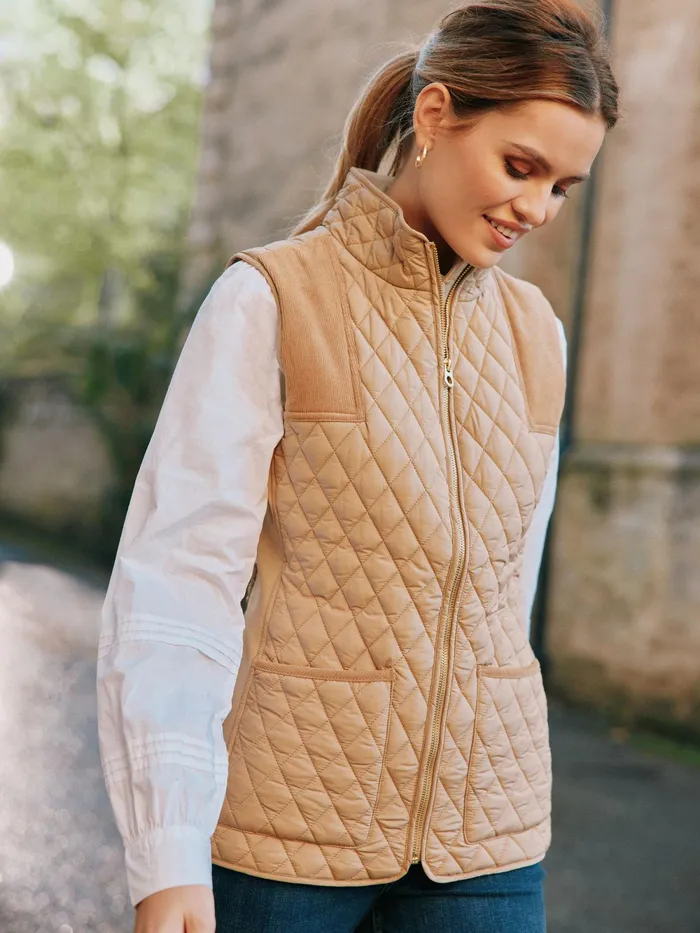 Joules Coats and Jackets Beige Showerproof Diamond Quilted Gilet 8211 Women