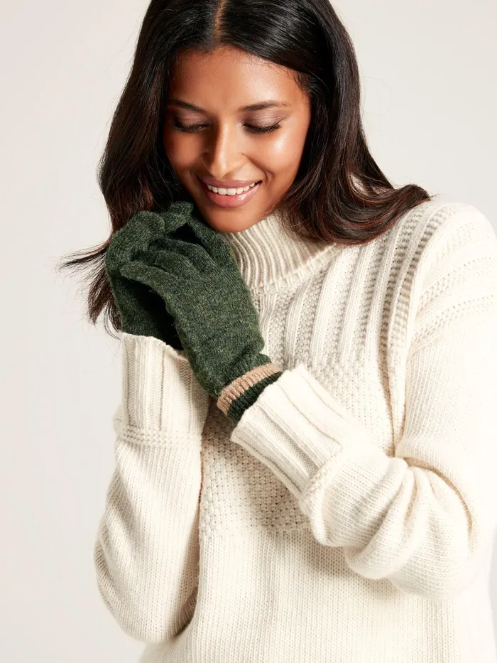 Joules Gloves Green Knitted Gloves 8211 Women