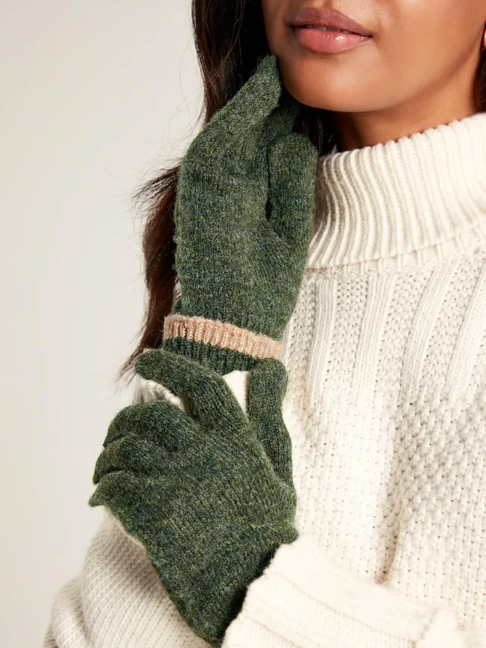 Joules Gloves Green Knitted Gloves 8211 Women