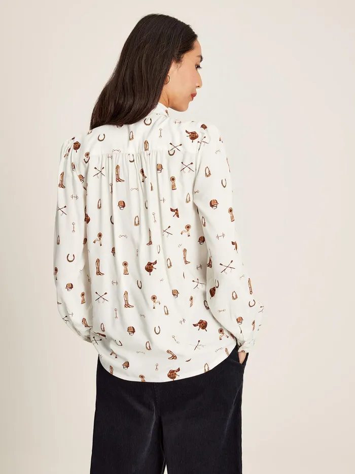 Joules Shirts and Blouses Equestrian White Tie Neck Blouse 8211 Women