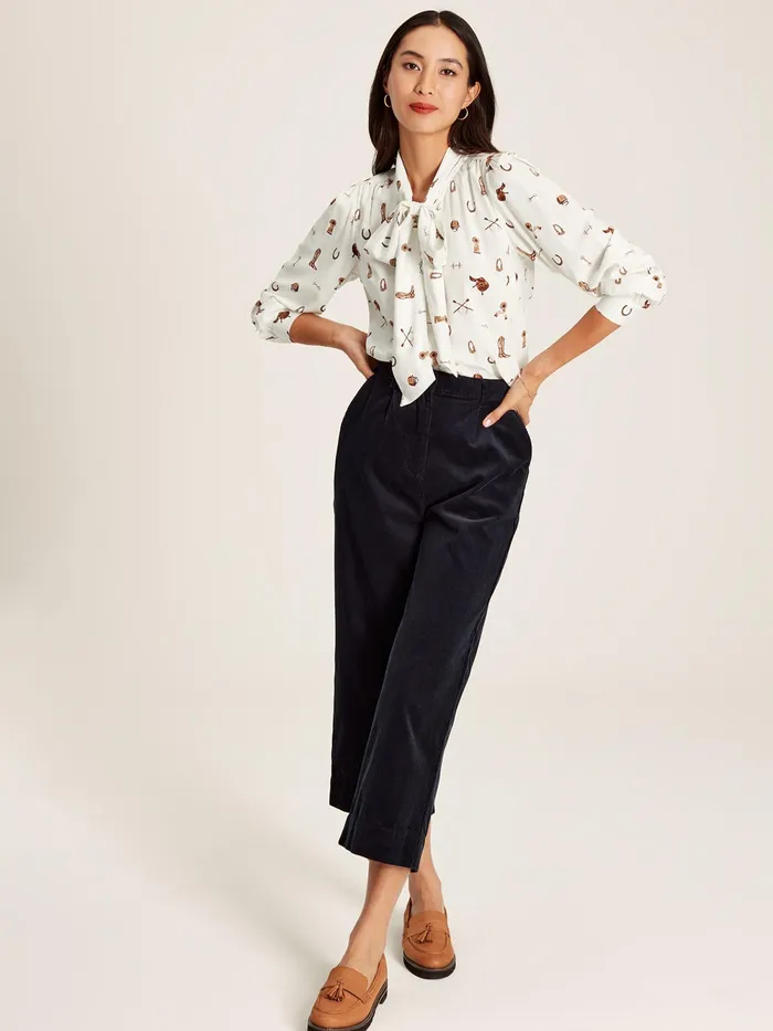 Joules Shirts and Blouses Equestrian White Tie Neck Blouse 8211 Women