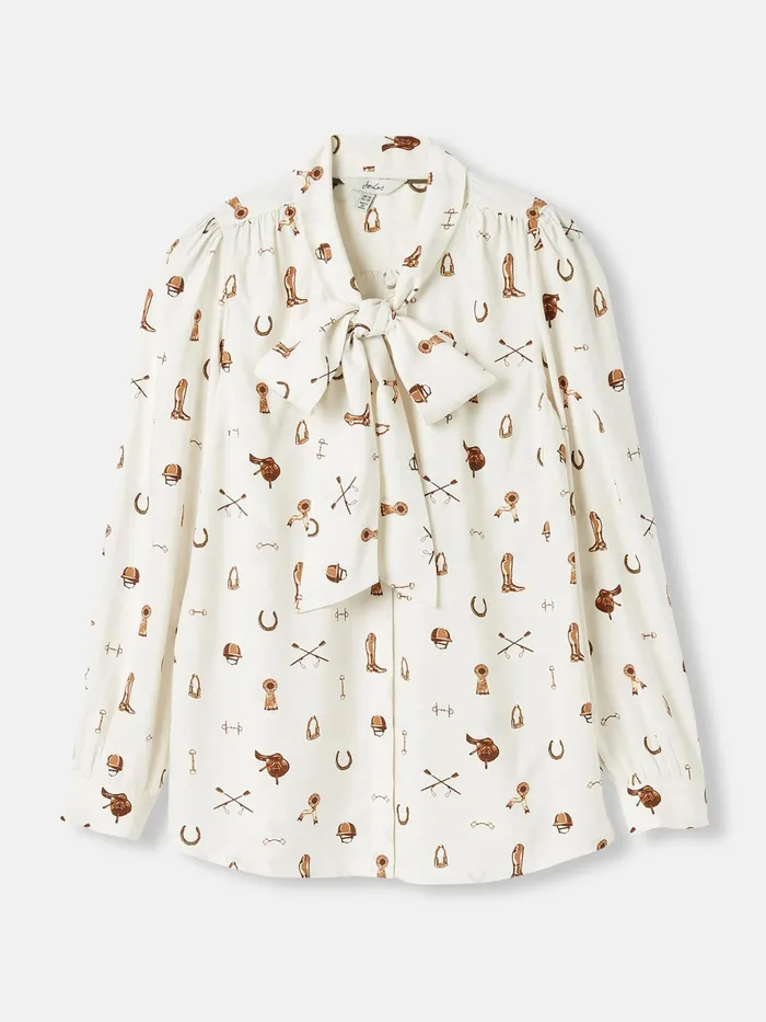 Joules Shirts and Blouses Equestrian White Tie Neck Blouse 8211 Women