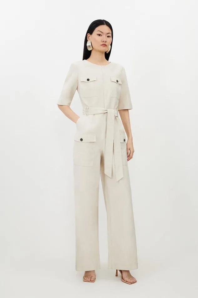 Jumpsuits Women Karen Millen Petite Cargo Pocket Belted Wide Leg Tailored Jumpsuit Light Stone Jumpsuits Women Karen Millen Petite Cargo Pocket Belted Wide Leg Tailored Jumpsuit Light Stone