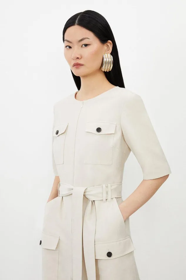 Jumpsuits Women Karen Millen Petite Cargo Pocket Belted Wide Leg Tailored Jumpsuit Light Stone