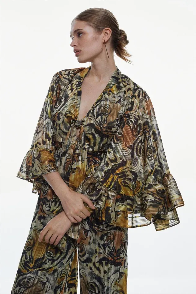 Jumpsuits Women Karen Millen Petite Tiger Printed Drama Kimono Woven Jumpsuit Animal