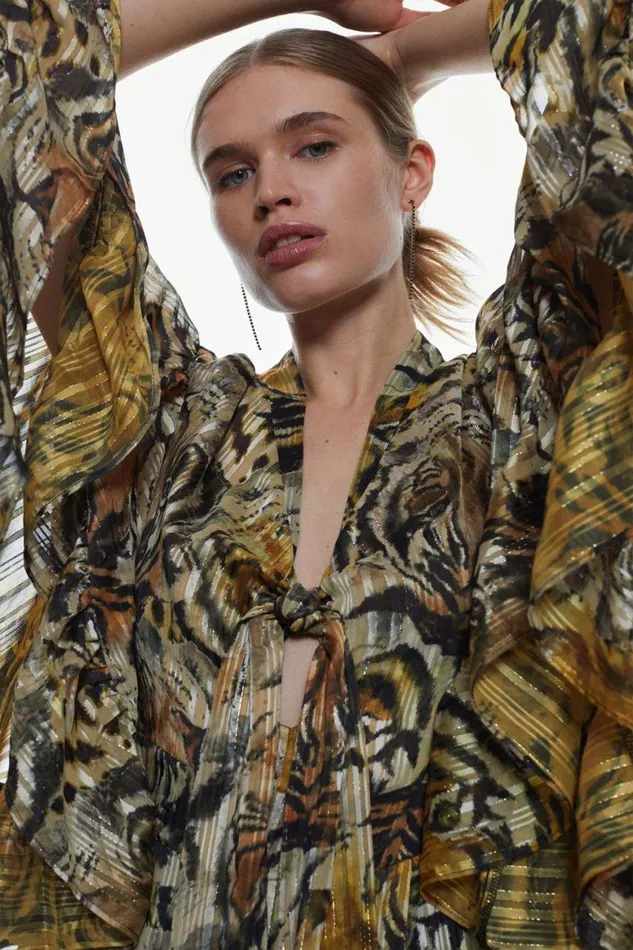 Jumpsuits Women Karen Millen Petite Tiger Printed Drama Kimono Woven Jumpsuit Animal