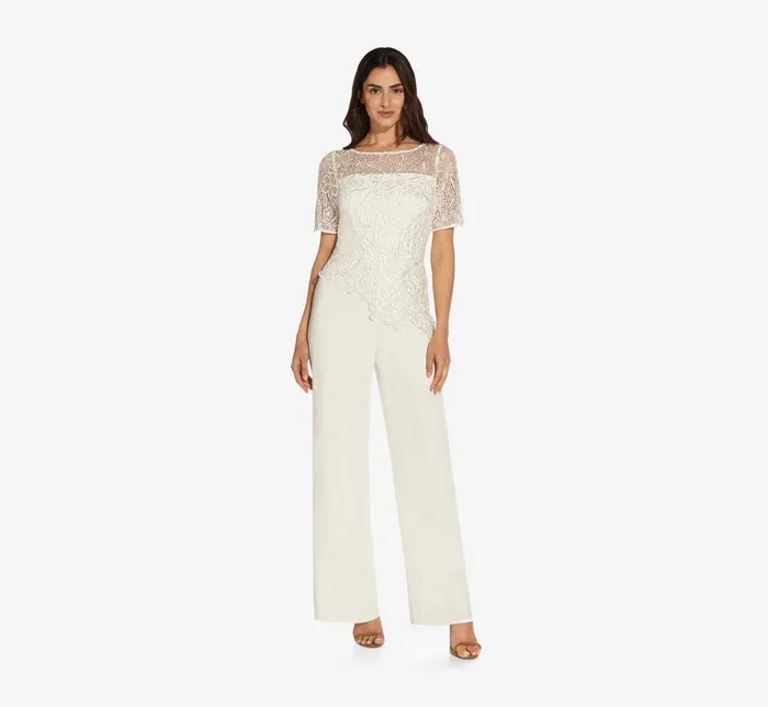 Jumpsuits Womens Adrianna Papell Guipure Lace And Crepe WideLeg Jumpsuit In Ivory Jumpsuits Womens Adrianna Papell Guipure Lace And Crepe WideLeg Jumpsuit In Ivory