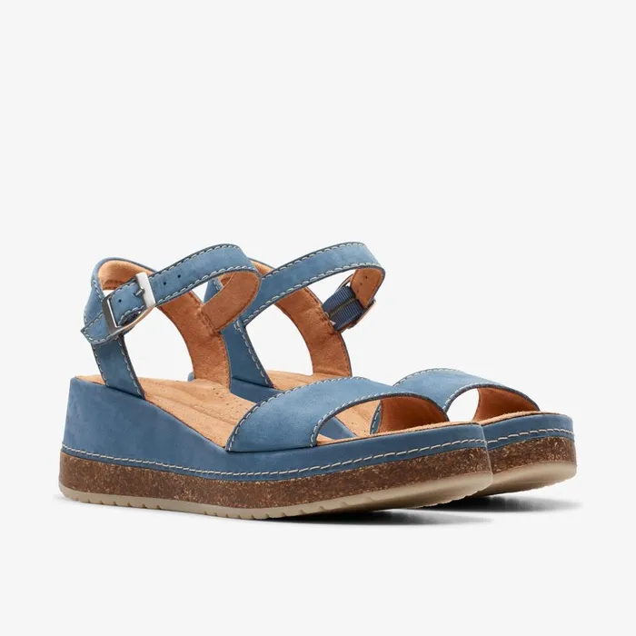 Kassanda Lily Blue Nubuck Women Clarks Sandals and Flip Flops
