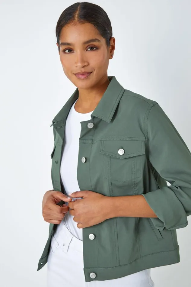 Khaki Stretch Pocket Detail Jacket Women Roman Coords