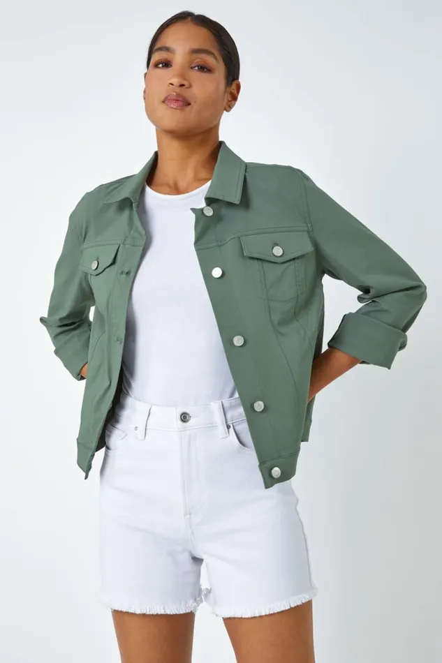 Khaki Stretch Pocket Detail Jacket Women Roman Coords