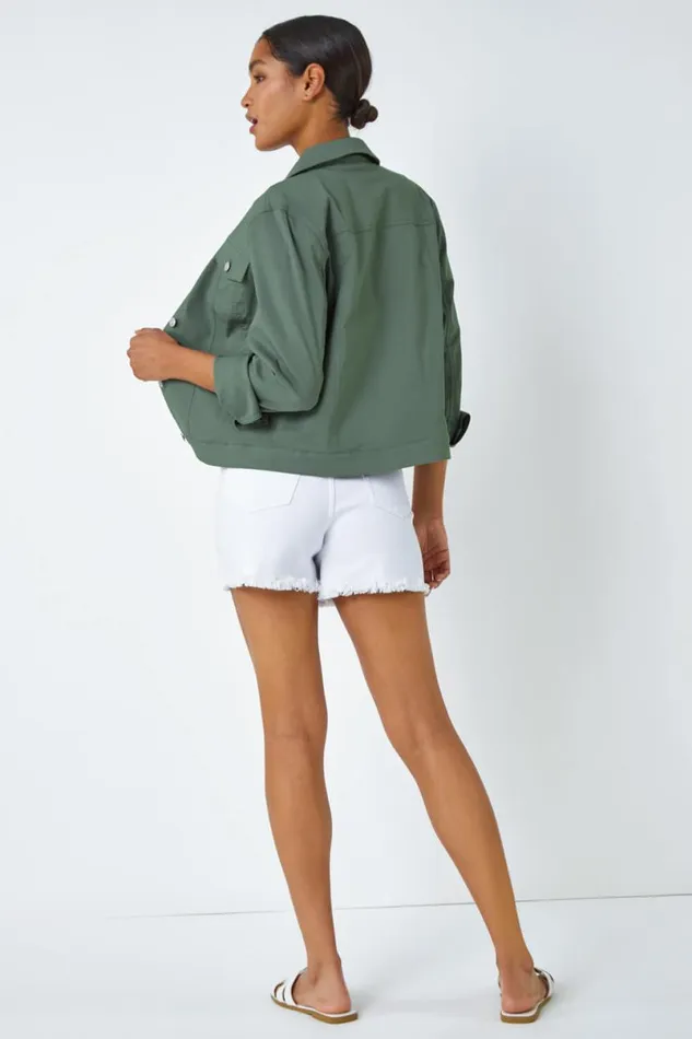 Khaki Stretch Pocket Detail Jacket Women Roman Coords