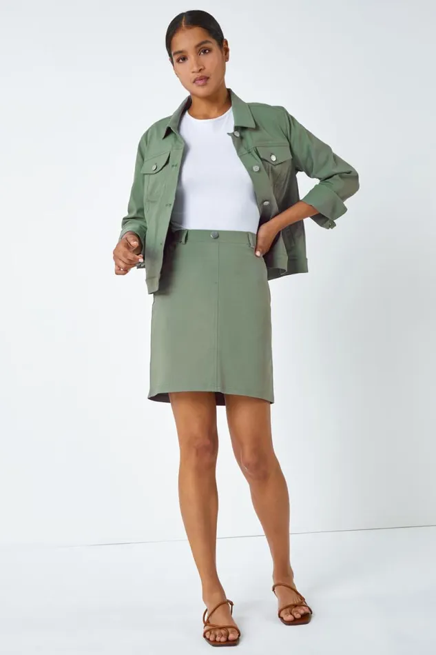 Khaki Stretch Pocket Detail Jacket Women Roman Coords