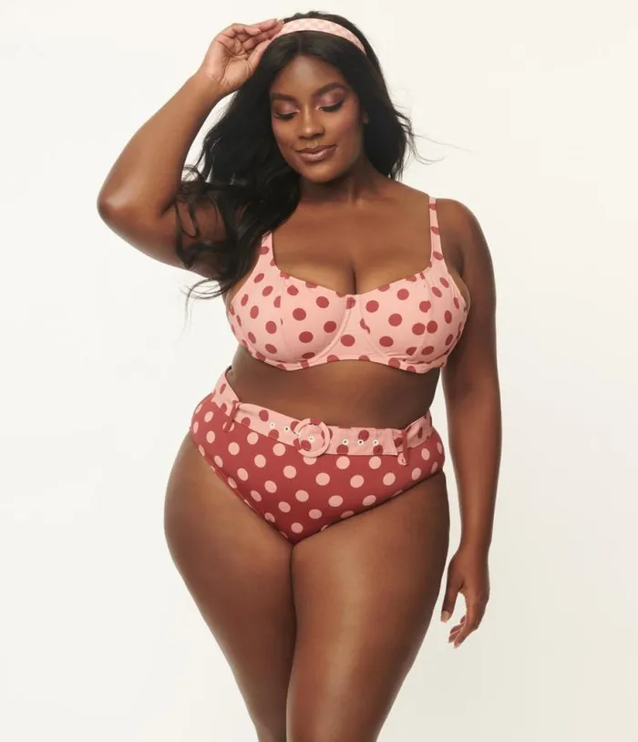 Kingdom and State Plus Size Dusty Pink and Burgundy Polka Dot Swim Top Plus Unique Vintage Two Piece Swim Kingdom and State Plus Size Dusty Pink and Burgundy Polka Dot Swim Top Plus Unique Vintage Two Piece Swim