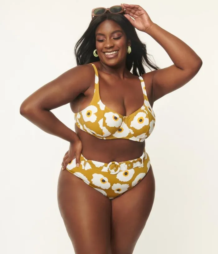 Kingdom and State Plus Size Olive and White Poppy Swim Top Plus Unique Vintage Two Piece Swim