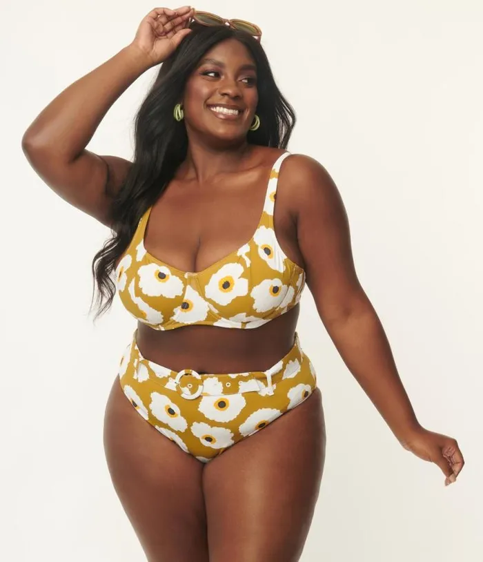 Kingdom and State Plus Size Olive and White Poppy Swim Top Plus Unique Vintage Two Piece Swim