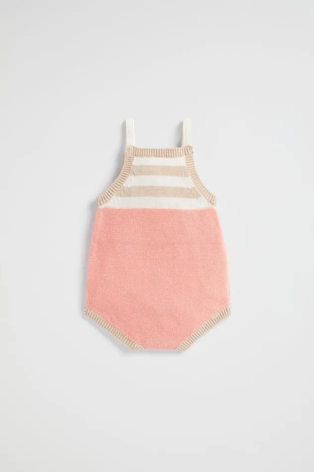 Knitwear and Sweaters Newborn Seed Heritage Spliced Knit Romper Bright Peach