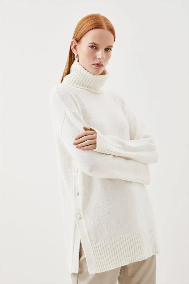 Knitwear Women Karen Millen Cashmere Blend Roll Neck Knit Longline Jumper Ivory Knitwear Women Karen Millen Cashmere Blend Roll Neck Knit Longline Jumper Ivory