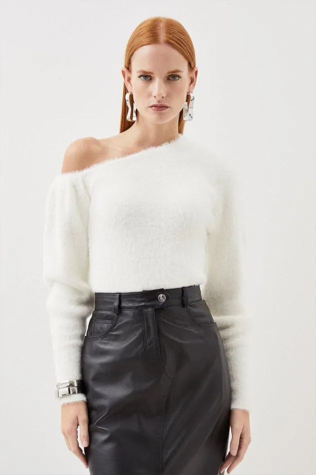 Knitwear Women Karen Millen Eyelash Knit Drop Shoulder Jumper White