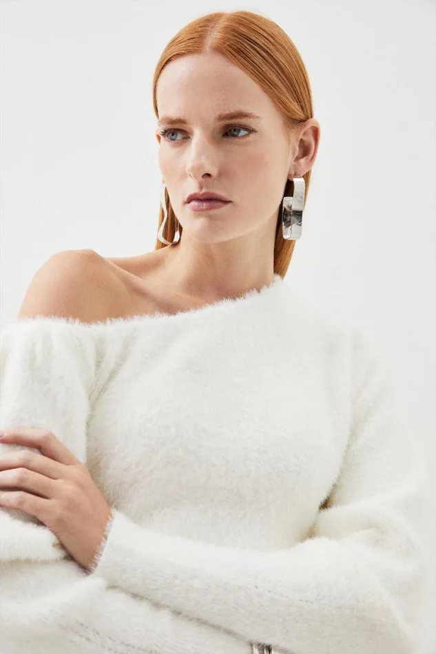 Knitwear Women Karen Millen Eyelash Knit Drop Shoulder Jumper White
