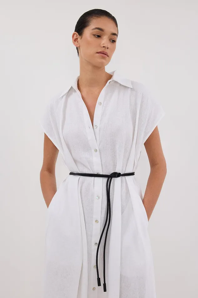 LANA WHITE LINEN MIDI SHIRT DRESS Women DISSH White Dresses