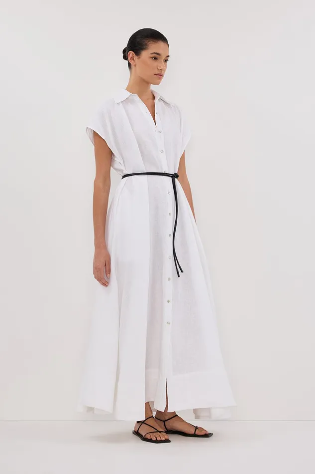 LANA WHITE LINEN MIDI SHIRT DRESS Women DISSH White Dresses