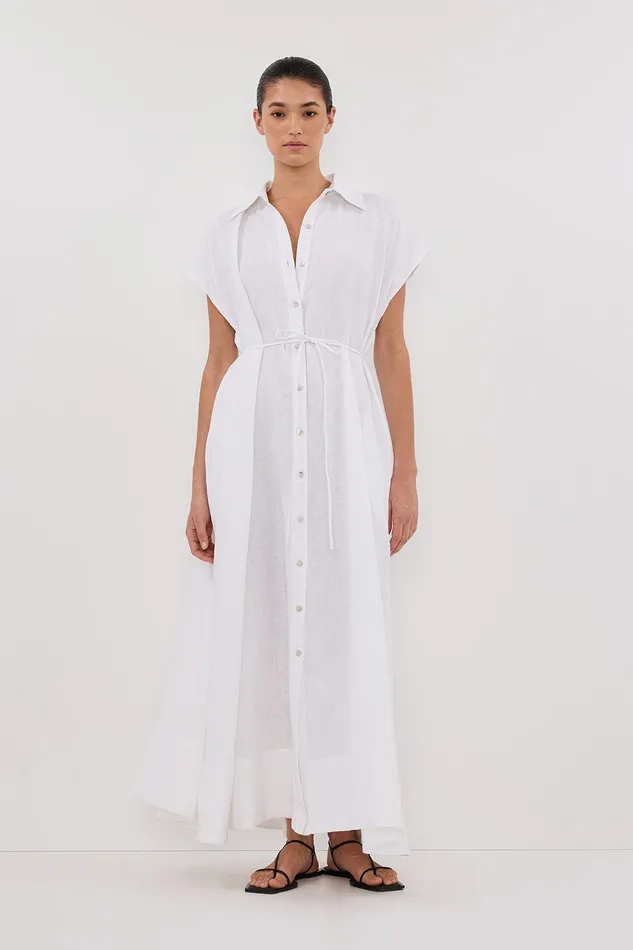 LANA WHITE LINEN MIDI SHIRT DRESS Women DISSH White Dresses