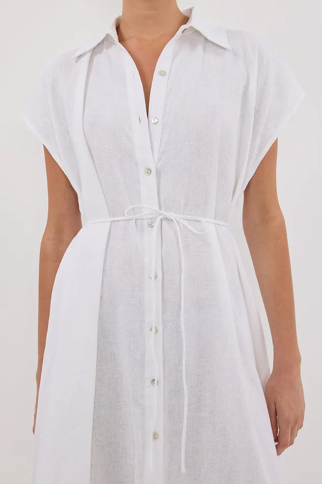 LANA WHITE LINEN MIDI SHIRT DRESS Women DISSH White Dresses